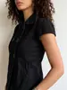 Camisa Curta de Manga Curta com Botões Duplos Estilo Retrô Americano para Mulheres, Top Preto Curto com Bolsos para Afinar a Cintura, para Meninas Modernas