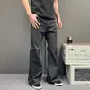 Calça Jeans Flare Preta Outono 2026 para Homens, Estilo Streetwear Retro Americano, Slim Fit, Perna Reta, Emagrecimento, Calça Plissada