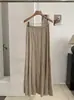KEKEZOON Estilo Elegante Falda Plisada con Caída para Mujer Cintura Alta Plisada Dobladillo Ancho Adelgazante Color Sólido Falda Larga 9074