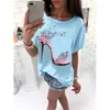 Top de Verão Novo de Manga Curta Camiseta Feminina Salto Alto Estampado Solto Tendência T41