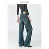 Ambiente relajado/nuevo de otoño, jeans negros y grises de cintura alta de pierna ancha para mujer, holgados, rectos, largos hasta el suelo, adelgazantes
