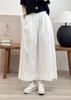 Pantalones de pierna ancha con costuras de encaje de diseño para mujer, pantalones cortos finos de verano, holgados, cintura elástica, cubren la carne, pantalones tipo falda ajustados, venta al por mayor