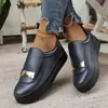 Zapatos Europeos y Americanos de Mujer Transfronterizos 2025, Suela Gruesa, Punta Redonda, Color Sólido, Boca Baja con Hebilla Metálica, Talla 43, En Stock, Venta al por Mayor