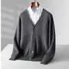 Nuevo Cardigan de Lana Grueso con Ranuras de Capa de Aire Otoño e Invierno para Hombre Cuello en V Holgado Casual Suéter Chaqueta de Lana talla extra