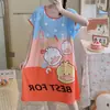 Pijama de verano para mujer de talla grande, diseño de dibujos animados lindo, para damas de talla grande, vestido camisón de seda de leche para el hogar, venta al por mayor