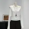 Camisa Básica de Color Sólido Simple Nuevo Diseño 2026, Camiseta a Rayas sin Hombros Manga Corta Larga, Moda a Rayas Manga Corta