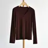 [Suéter de forro polar de manga larga] 26 otoño e invierno nuevo para mujer, adelgazante, de lana, holgado, con cuello en V, de manga larga, camiseta base para mujer