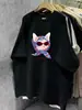 Camiseta de Manga Corta 100% Algodón Puro para Verano, Elegante y Personalizada, con Lindo Estampado de Gato de Dibujos Animados, Top Chic Adelgazante para Usar por Encima