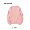 Sudadera de Algodón Puro Pesado Ag380G con Felpa, Color Sólido, Manga Larga, Cuello Redondo para Hombre, Corte Holgado, Estilo Americano, Estampado de Marca de Moda