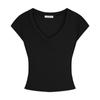 Camiseta básica de verano para mujer, blanca, de manga corta y cuello en V, estilo Spice Girls, ajustada, con perspectiva corta.