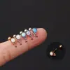 Nuevo mini clavo de acero inoxidable con incrustaciones de ópalo fino con tornillo de varilla giratoria, hueso de oreja, joyería de perforación de comercio exterior europeo y americano