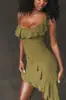 Europa y Estados Unidos transfronterizos Nuevo Viento de Deseo Puro Oreja Lateral Vestido Cruzado Oreja Lateral dobladillo cinta cadera chica hot corto