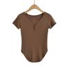 Verano Francés Spice Girls Sexy Cuello Semiabierto Ajustada Camiseta de Manga Corta Diseño con Sentido para Mujer Elegante Femenina Revela Busto Top Grande