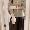 Guantes con volantes de cereza pequeña de alto valor de color estilo Ins, guantes de punto cálidos de invierno para mujer, guantes con dedos para pantalla táctil