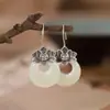 Pendientes Hebilla de Paz Plata S925 Pendientes de Jade Hetian Retro Elegante Loto Corto 2024 Pendientes Nuevos