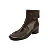 Botines Cortos de Piel de Vaca de Primera Capa para Mujer Botines de Tobillo con Tacón Grueso Medio Estilo Nuevo Otoño/Invierno Piel Genuina Punta Redonda Cremallera Trasera Cómodos Botines Pequeños Botas para Mujer