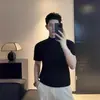 Suéter de Cuello Alto de Punto de Manga Corta de Alto Gama Estilo Old Money para Hombre, Camisa Base Casual Negra Ajustada