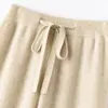 Pantalones de punto casuales para mujer de lana 100% pura australiana, de cintura alta, longitud extendida, pierna recta, con caída, hasta el suelo