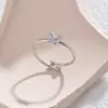 Anel Aberto Borboleta Cravejado de Diamantes Transfronteiriço, Anel de Aço Titânio de Luxo de Alta Qualidade, Joia Fashion, Envio Direto de Uma Peça