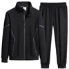 Algodão masculino terno esportivo outono e inverno casual engrossado plus size stand collar fleece forrado cardigan jaqueta de corrida de duas peças