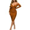 OS6805 Nuevo Otoño e Invierno Transfronterizo Amazon Europeo y Americano Vestido Sexy de Mujer con Hombros Descubiertos, Pliegues y Manga Larga