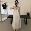 En Stock Verano 2025 Nuevo Estilo Coreano Simple Retro Perezoso Elegante Intelectual Adelgazante Sexy Cuello en V Vestido de Acetato