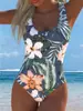 Traje de baño de una pieza estilo europeo y americano para verano 2027, cruzado, para mujer, estampado, de cintura alta, push-up, para vacaciones en la playa, sexy, importación de comercio exterior