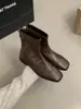 Botines cuadrados retro Chuyuji elegantes para mujer, nuevos botines finos de cuero suave para otoño e invierno con cremallera trasera, botines cortos estilo Martin