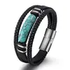 Pulseira Popular Natural de Pedra Olho de Tigre da Amazon para Homens com Fecho Magnético de Aço Inoxidável e Pulseira de Couro Genuíno Multicamada, Atacado em Estoque