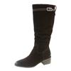 Botas Largas de Cuero de Vaca Plisadas para Mujer, Botas de Montar Casuales con Tacones Gruesos, Diseño de Tubo Alto Adelgazante
