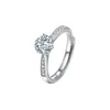 Anel Minimalista de Diamante Brilhante para Mulheres, Anel de Pedida com Seis Garras, Tamanho Ajustável, Luxo Leve, Nicho, Sensação de Alto Padrão, Moderno e Versátil