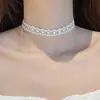 Collar simple femenino temperamento de hada blanca joyería de banda para el cuello collar de encaje de flor gargantilla cadena de clavícula
