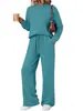 Conjunto de top feminino de gola redonda e manga longa para outono e inverno e calça pantalona com cordão e bolsos, roupas casuais largas, best-seller transfronteiriço