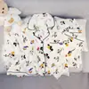Comercio Exterior Nuevo Verano Algodón Nube Cardigan con Solapa Dibujos Animados Lindos Pantalones Cortos de Manga Corta Ropa de Casa Traje Dulce