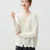 Cárdigan de cachemira de punto abierto y ligero, estilo minimalista, para mujer, cuello en V, corte relajado, suéter de punto rejuvenecedor, prenda de abrigo, top para mujer