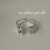 Anillo Abierto de Doble Capa con Textura de Plata de Ley S925 Coreana, Estilo Ins para Mujer, Asimétrico, Simple, de Alta Gama