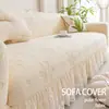 Capa de sofá estilo creme com acabamento em renda, adequada para todas as estações, novo design de alta qualidade, anti-arranhão de gato, capa protetora totalmente elástica