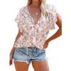 2026 Amazon Manga Curta Verão Novo Estilo Independente Europeu e Americano Tiktok Comércio Exterior Transfronteiriço Camisa Feminina Estampada Meio Aberta na Frente