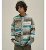 Outono e Inverno Tendência Nacional Medra Tricô para Casal Masculino e Feminino Solto Pintura a Óleo Gradiente de Cores Arco-Íris Cardigan Suéter Jaqueta