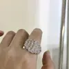 Anel de Cristal Ondulado Transparente Multicamadas Vintage Estilo Francês, Anel Aberto Ajustável, Anel Exquisito para Dedo Indicador para Mulheres