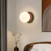 Lámpara de pared minimalista nórdica con interruptor y cordón de tracción, lámpara esférica de madera maciza, lámpara de pared de estilo vintage para dormitorio o pasillo junto a la cama, hierro