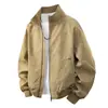 Chaqueta de motocicleta de otoño, prenda exterior de moda estilo americano, cuello alto, color liso, longitud corta, de alta gama, chaqueta de cuero holgada para hombre