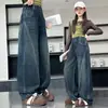 Calça Jeans Feminina 2026 Novo Estilo Roupa de Inverno Crianças Maiores Alunos do Ensino Fundamental Patchwork Barra Curva Calça Comprida Calça Infantil Forrada com Fleece Tendência