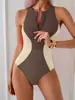 Traje de baño de una pieza con costuras de color contrastante Europeo y Americano 2025 Nuevo Cremallera Ajustado Traje de baño de una pieza competitivo para mujer Aliexpress