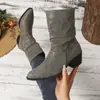 Otoño Invierno Nuevo Estilo Europeo Moda Casual Versátil Acampanado Plisado Comercio Transfronterizo 2026 Tallas Grandes Tacón Grueso Fruncido Botas para Mujer