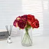 Ramo de Peonías Simuladas de Cinco Cabezas, Flores Artificiales, Estilo Pastoral, Accesorios para Bodas en Casa, Accesorios para Sesiones de Fotos