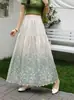Falda Larga de Cintura Alta Estilo Francés Dulce y Elegante con Estampado Bordado Ceñidor de Cintura Adelgazante Falda de Hada Falda Línea A
