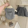 Conjunto de Verão para Meninas 2025 Novo Estilo Coreano Estilo Bebê Colete Moda Infantil Saia Botão Conjunto Casual de Duas Peças