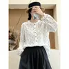Camisa de Manga Larga de Lunares 2026 para Mujer, Estilo Primavera y Otoño, Corte Holgado, Versátil, Blusa de Algodón, Gasa de Algodón de Doble Capa