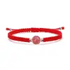 Pulsera de Plata 925 con Cristal de Fresa Natural Pulsera para Parejas Cuerda Roja Cuerda Tejida para Hombre y Mujer Joyería de Moda Versátil